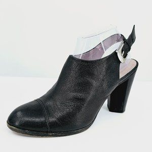 Marc Jacobs Heels 40 10 Black Leather Slingback Almond Toe Buckle Close Italian